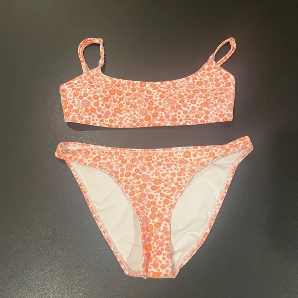 orange/pink floral cotton on swimsuit set